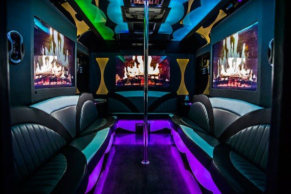 party bus with flat screen TVs